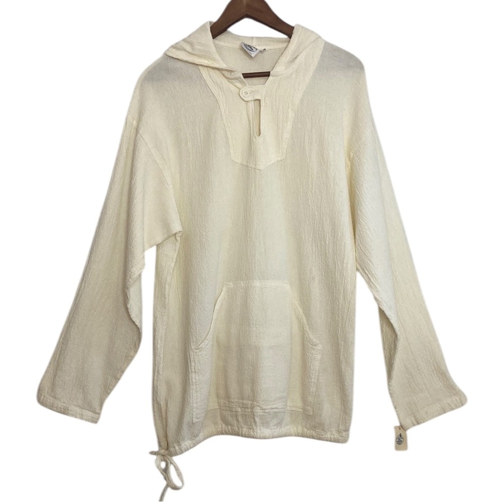 New Vintage Tilley Shirt Mens Medium Cream Cotton Long Sleeve Hoodie Canada Made